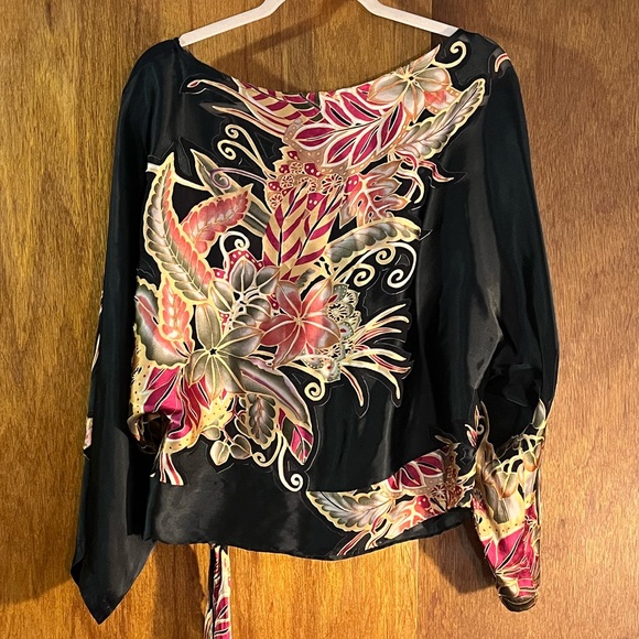 CACHE Black & Pink Floral Silk-Blend Top Sz S - Picture 2 of 6